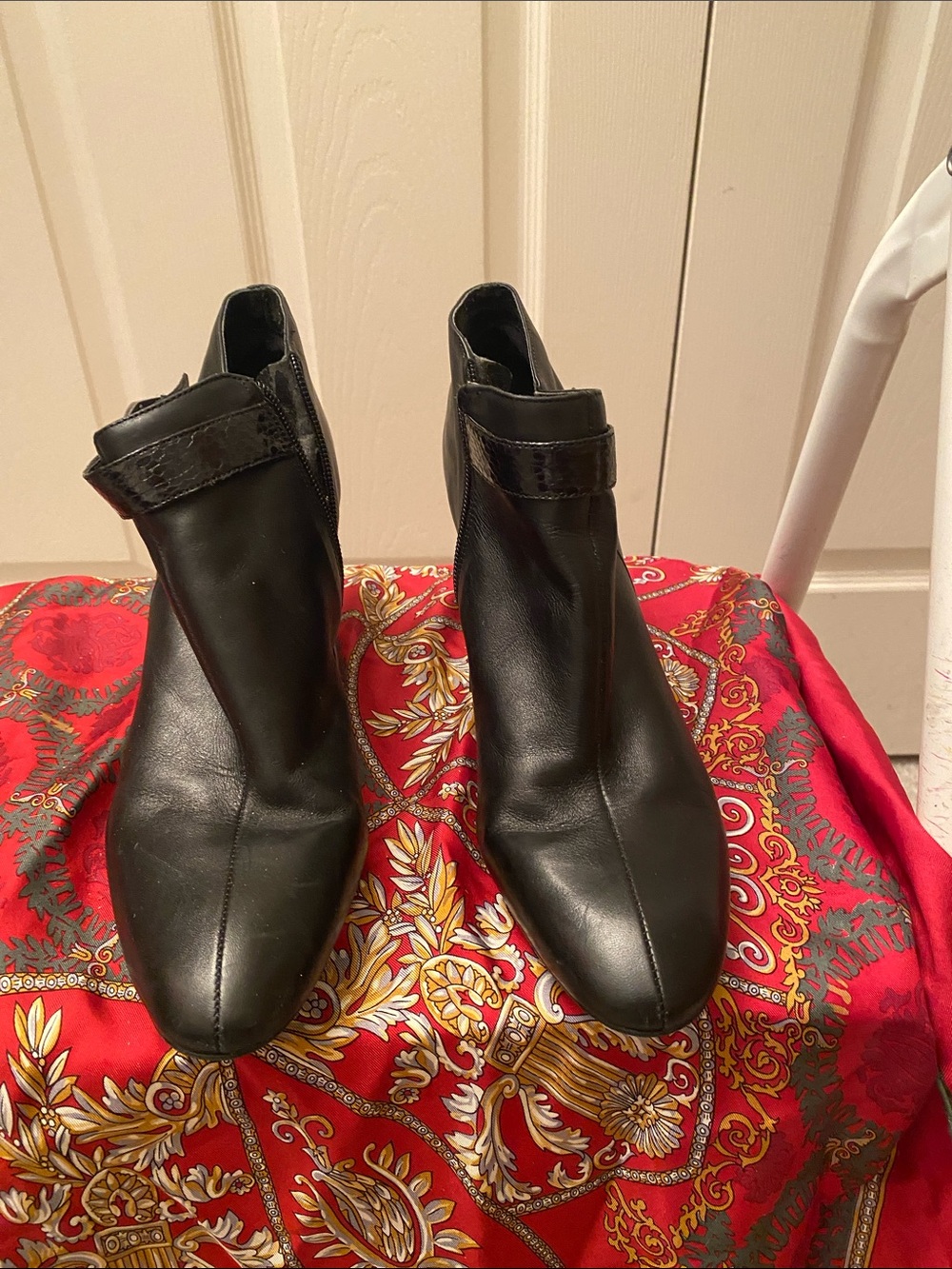 Bandolino Black Leather Ankle Booties with Strap Accent